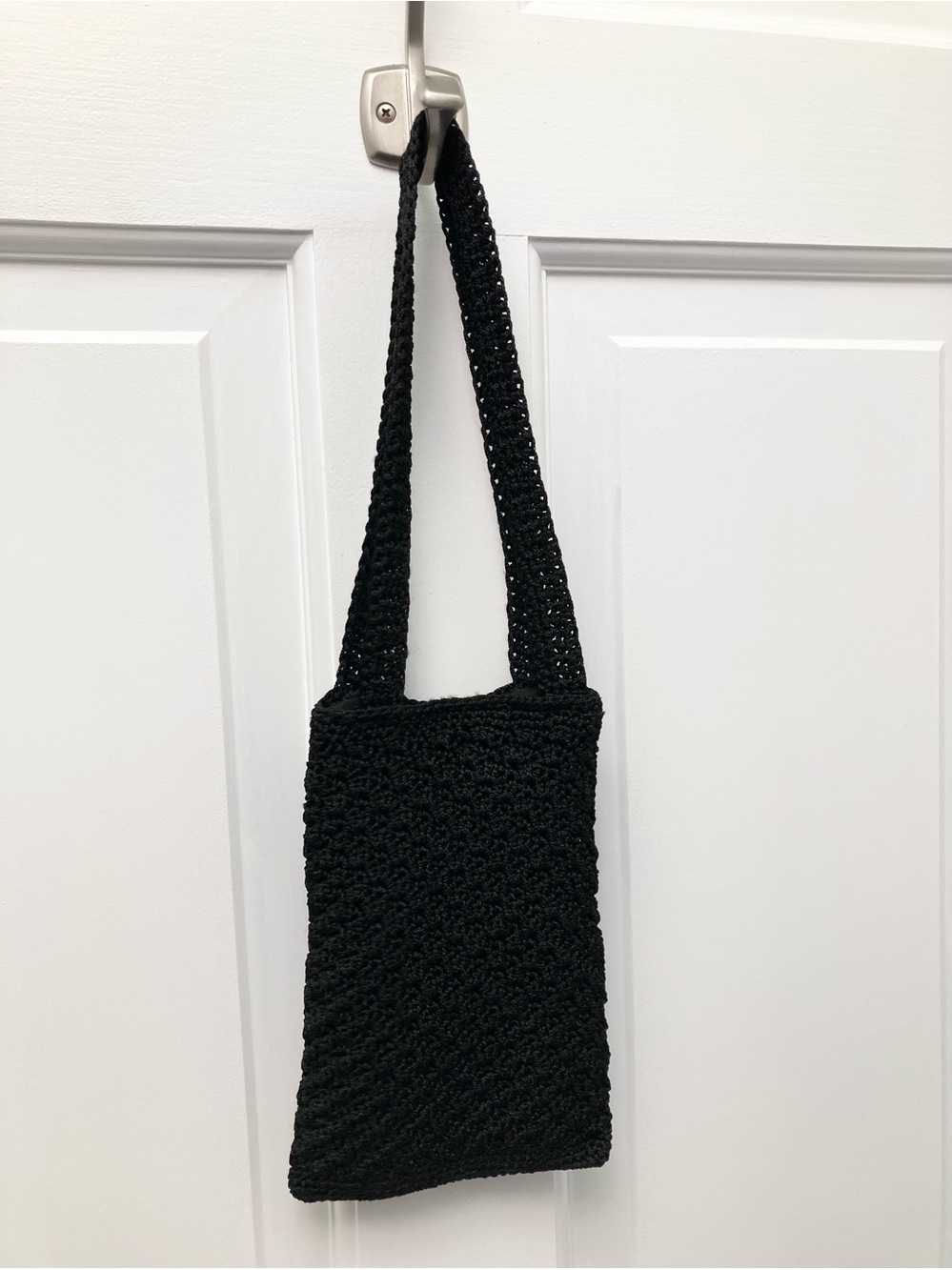 Crochet Black Lined Bag, 8” x 5.25”